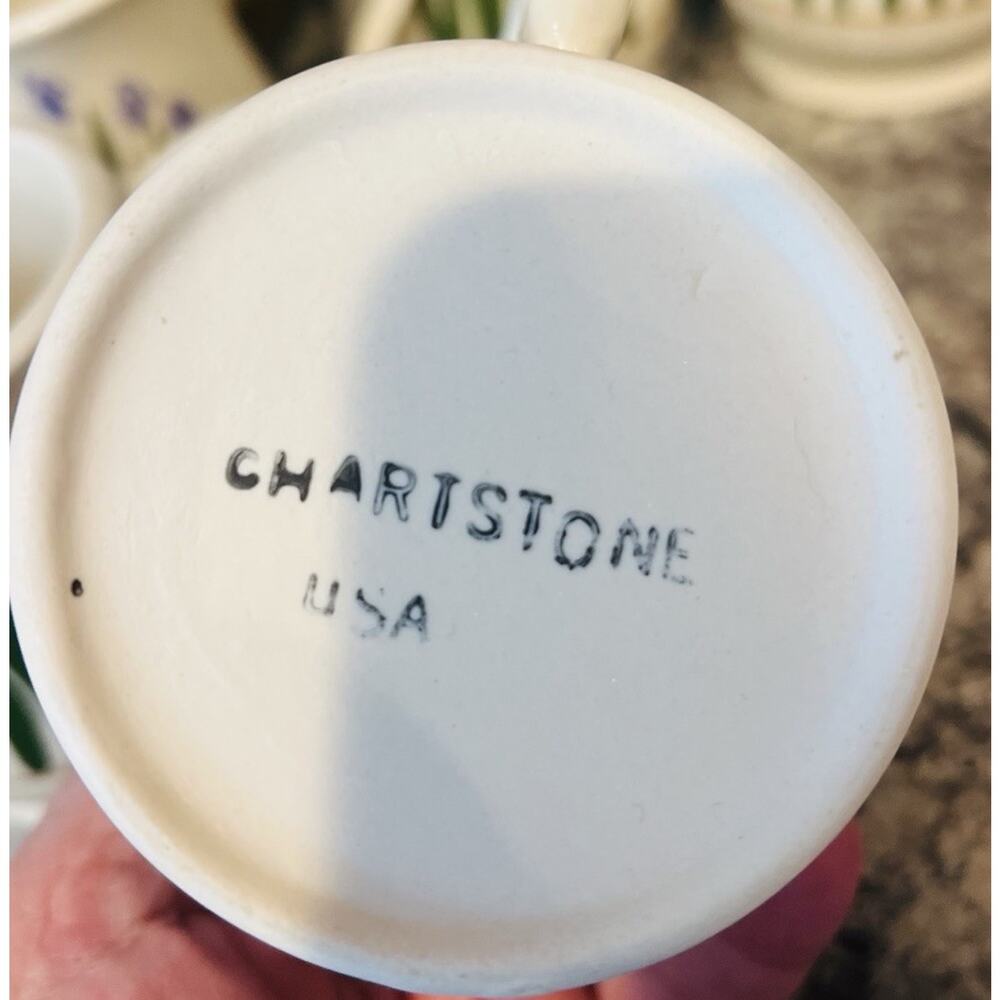 White Floral Pottery Coffee Mugs Marked Chartstone USA Set Of 6 Tea Cup - Picture 6 of 11
